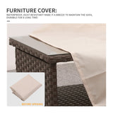 Outdoor Wicker Coffee Table Patio Furniture Garden Rattan 2-Layer Glass Table with Storage and Furniture Cover, Brown Rattaner