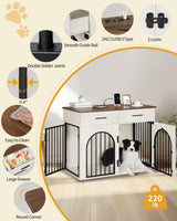 Hzuaneri 39.4'' Large Dog Crate Furniture with 2 Storage Drawers, Heavy Duty Dog Kennel Indoor with Charging Station, Wooden Dog Cage End Table Kennel for Medium/Large Dogs, White Brown DFC84214B Hzuaneri