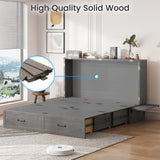 PUREMIND Queen Murphy Bed Cabinet with Mattress Included, Cabinet Beds with Storage Drawers, Murphy Chest Bed with USB Charging Station, Horizontal Murphys Wallbed for Bedroom, Guest Room PUREMIND