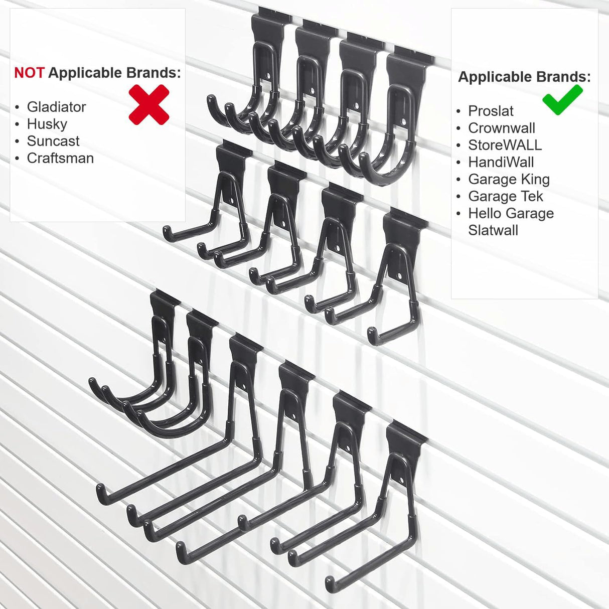 ATOOLA Slatwall Hooks, Garage Slatwall Accessories, Multi Size Slat Wall Accessory, 14 Pack Utility Hooks for Slatwall ATOOLA