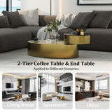 jajaplus Oval Rotating Coffee Table with Tempered Glass Top, 2-Tier Design & 360° Swivel Base, Brushed Gold Finish - Modern Center Table for Living Room, Office, Apartment jajaplus