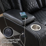 Power Recliner Sofa Set of 3 Pieces with Bass Speakers for Living Room, Faux Leather Electric Zero Gravity 3 Seater Reclining Couch with Wireless Charger and Loveseat Theater Chair w/LED Lights,Black Comfort Stretch