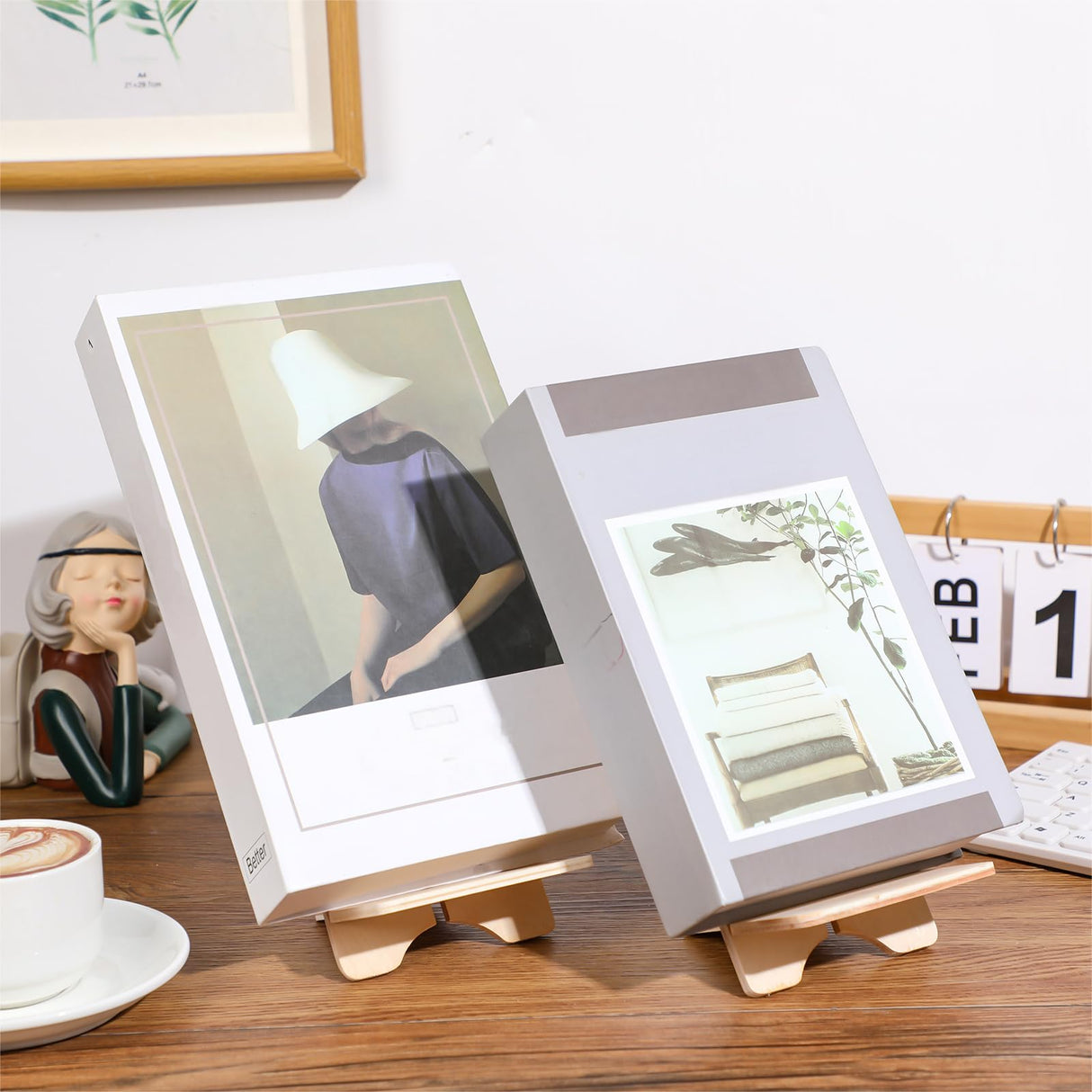 Memorywuu 4 Pack Wooden Book Stand for Display Book Holder Easel Stand Collector Display Back to School Gift for Home Office Album CD Magazine Comic Postcard Picture Artworks Memorywuu