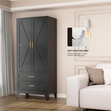 Black Metal Wardrobe Cabinet for Bedroom, 71" Freestanding Closet System with Drawers and Shelves, Hanging Rod Clothing Organizer with Two Doors, Farmhouse Steel Wardrobe Bedroom Armoires Bevivog