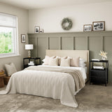 BOLUO Black Nightstand with Charging Station, LED Night Stand with 2 Fabric Drawers, Bedside Table with USB Ports and Outlets, Nightstand for Bedroom Modern BOLUO