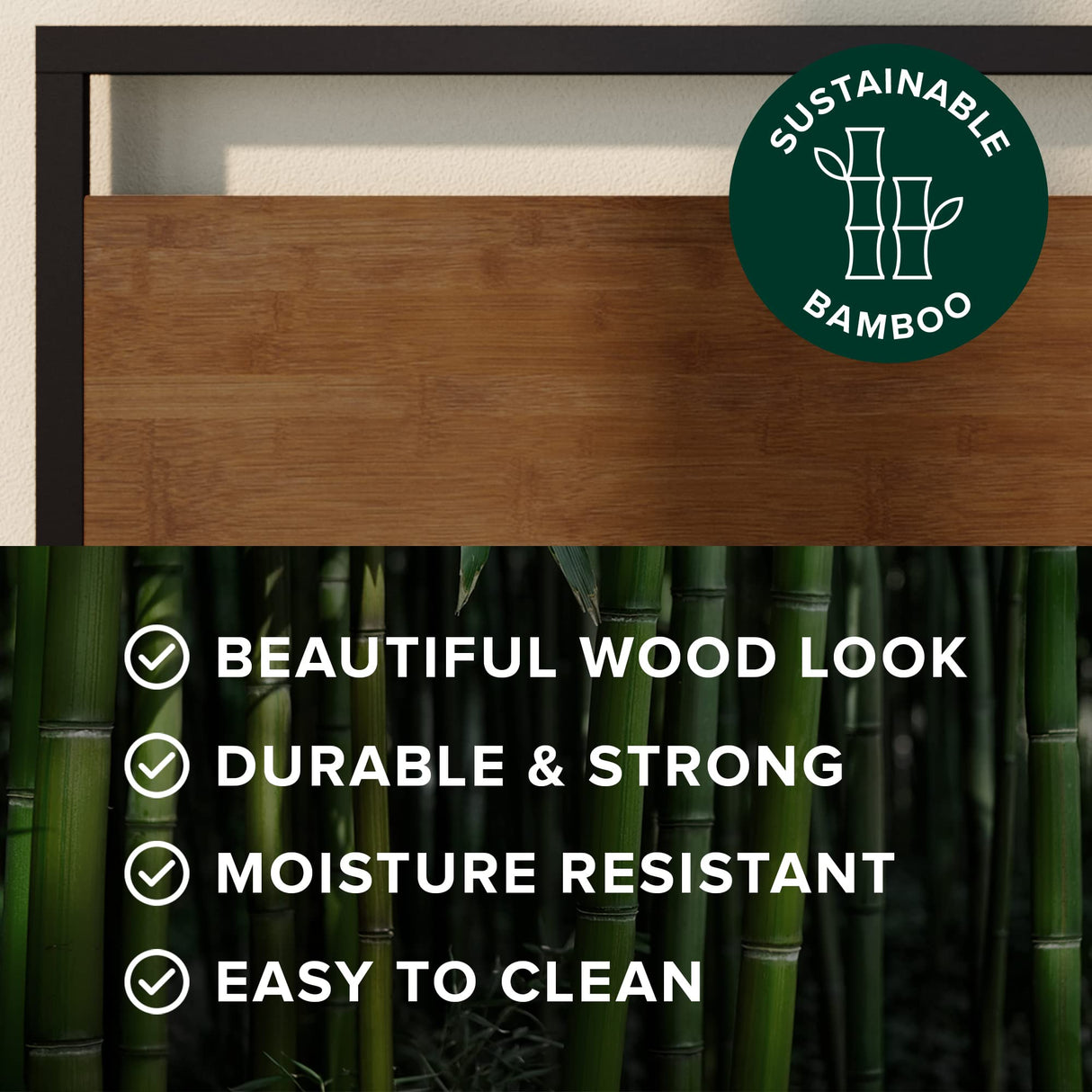 Zinus Suzanne Kingsize Bamboo & Metal Platform Bed Frame with Footboard - No Box Spring Needed, Easy Assembly Zinus