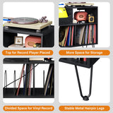 TC-HOMENY Record Player Stand with Vibration-Isolated Turntable Design, Vinyl Record Storage Table with Charging Station, Mid-Century Modern Turntable Stand (Black) TC-HOMENY