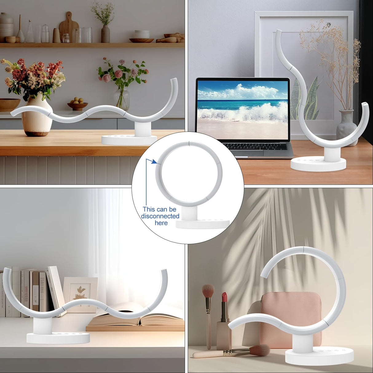 Transformable Circular Led Table lamp for Bedroom with Remote Control, Small Modern Adjustable Touch Bedside Lamp for Living Room, Dimmable Bright Nightstand End Table Light for Home Tabletop Desk EPABINA
