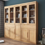 KWOKING Contemporary Rubber Wood Bookshelf with Glass Doors - Versatile Storage for Home and Office KWOKING