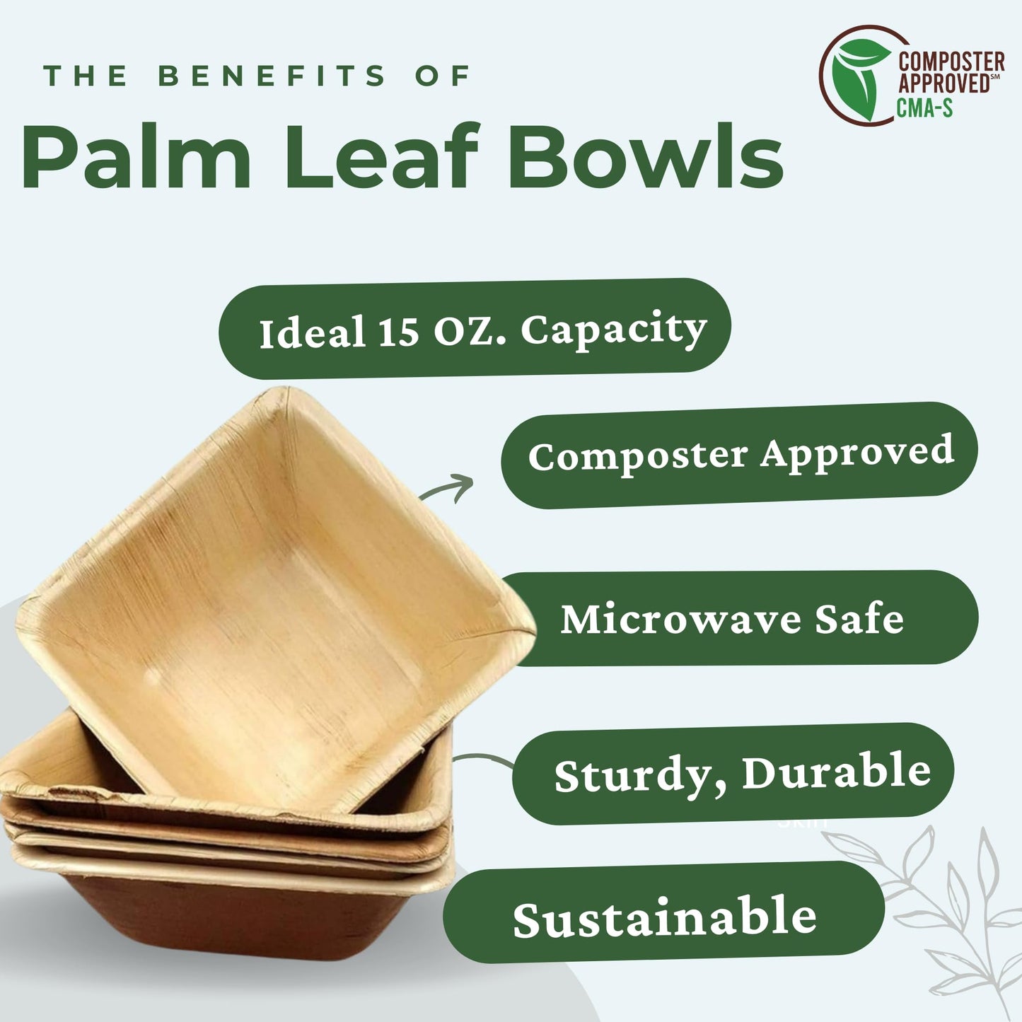 Dtocs 5 Inch Square Palm Leaf Bowls Set (50) | 15 Oz Bamboo Bowls Disposable Like Sturdy, Leak Proof Compostable Bowls | Serving Bowls for Fruit, Cereal, Soup | Alternate to Plastic, Wooden Bowls