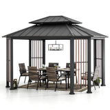 Sunjoy 11 x 13 ft. Hardtop Gazebo Outdoor 2-Tier Steel Hardtop Metal Gazebo with Dual Rails and Ceiling Hook, Suitable for Patio & Backyard by SummerCove, Grey Sunjoy