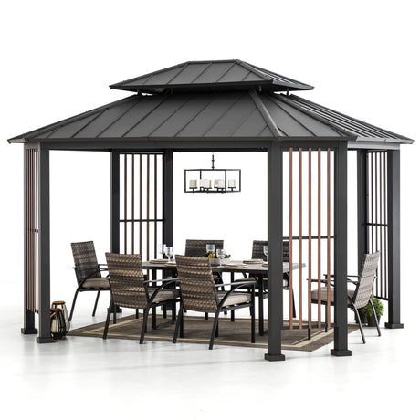 Sunjoy 11 x 13 ft. Hardtop Gazebo Outdoor 2-Tier Steel Hardtop Metal Gazebo with Dual Rails and Ceiling Hook, Suitable for Patio & Backyard by SummerCove, Grey Sunjoy