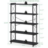 HCHQHS Bookshelf, 5-Tier Industrial Bookcase, Black Open Book Shelf, Freestanding Tall Bookshelves with Metal Frame HCHQHS