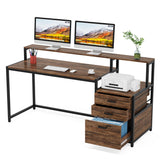 Tribesigns 63 Inch Computer Desk with File Drawer Cabinet, Ergonomic Office Desk with Monitor Stand, Industrial Computer Table with Printer Space, Wood PC Table Workstation Desk for Home Office Tribesigns