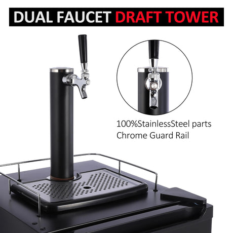 3.4 CF Beer Kegerator, Draft Beer Dispenser, Full Size Stainless Steel Keg Refrigerator With Drip Tray, 32°F- 50°F Temperature Control, 97L TROPOW