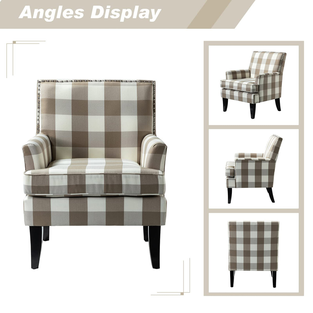 HULALA HOME Modern Accent Chair with Arms and Wooden Legs, Mid Century Accent Chair Armchair High Back Rest, Padded Armrest and Comfortable Cushioned Seat for Living Room (Buffalo Beige) HULALA HOME