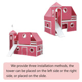 Polibi Castle Loft Bed with Slide & Tent and Tower, Playhouse Design Spacious Under Bed Space with Curtains, Wood Tent Bed Frame for Kids Boys Girls (Pink, Twin) Polibi
