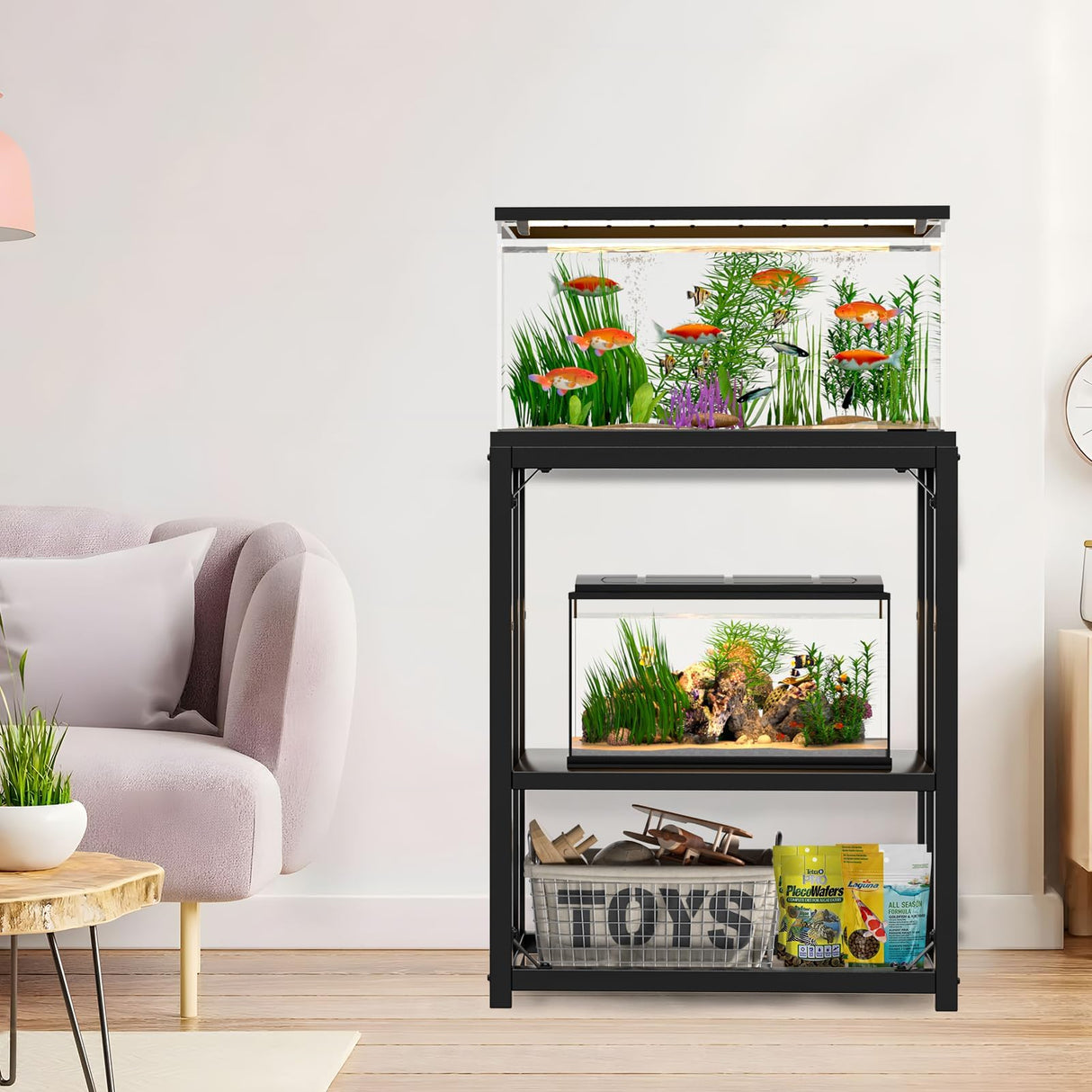 ZSLTLDU 20 Gallon Fish Tank Stand, 20 Gallon Aquarium Stand, 24.8" L x 13" W Reptile Tank Stand, Metal Adjustable Tank Stand for Home Office, 660LBS Capacity ZSLTLDU