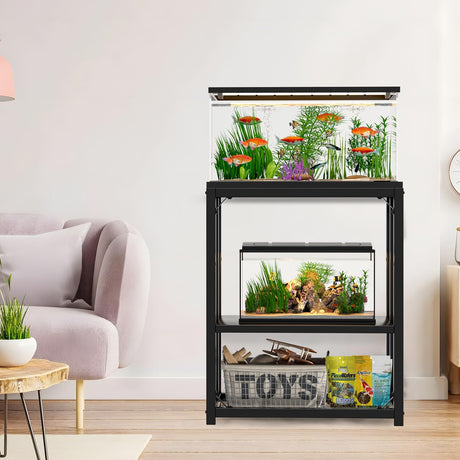 ZSLTLDU 20 Gallon Fish Tank Stand, 20 Gallon Aquarium Stand, 24.8" L x 13" W Reptile Tank Stand, Metal Adjustable Tank Stand for Home Office, 660LBS Capacity ZSLTLDU