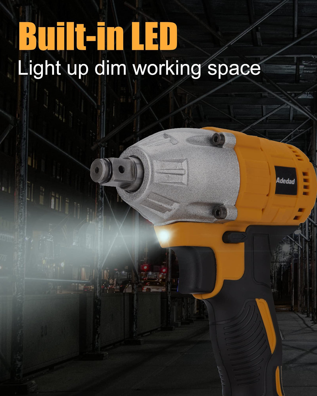 Adedad Brushelss Power Impact Wrench Set 1/2 inch 3000RPM Cordless Impact Gun with Battery and Fast Charger Lightweight 20V Impact Driver for Car,Home,DIY Adedad