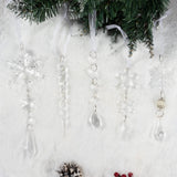 18pcs Christmas Tree Decoration Crystal Ornaments - Hanging Acrylic Christmas Snowflake Icicle Drop Crystal Ornaments for Xmas Tree Winter New Year Party Supplies OuMuaMua