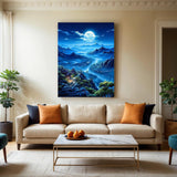 PINFFSHU 5D Diamond Painting Kit for Adults & Beginners, Full Drill Moonlit Mountain Blue Landscape DIY Craft Diamond Art Kits, Home Wall Decor Diamond Dots Picture 12x16 Inches PINFFSHU