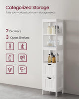 VASAGLE Bathroom Floor Cabinet, Bathroom Storage Organizer Rack Stand, Multifunctional Corner Unit, 2 Drawers, 55.7 Inches in Height, White UBBC66WT VASAGLE