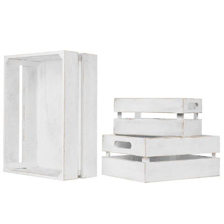 MyGift Vintage White Wood Nesting Storage Boxes, Multipurpose Decorative Crates for Fruit Basket, Desk Organization, Dorm Room Organizer, Bathroom Toiletries Storage Bins, 3 Piece Set MyGift