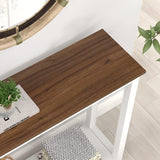 FOLUBAN Farmhouse Console Table for Entryway, Rustic Narrow Sofa Table for Living Room, Hallway, Entrance, 40 Inch, Vintage White & Walnut FOLUBAN