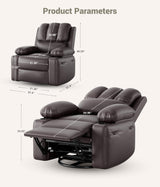 FinerFurnis Large Leather Manual Recliner Chair with Comfortable Arms and Built-in Cup Holders, Spacious 21.2 Inch Seat Width, Perfect for Living Room Relaxation and Entertainment FinerFurnis
