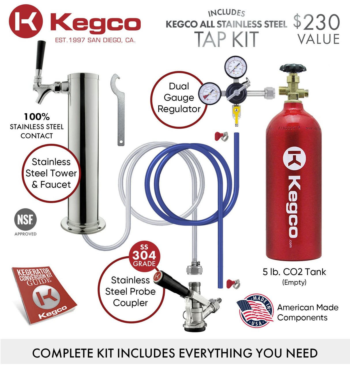 Kegco Kegerator Full Size Keg Refrigerator - Single Faucet - D System, Stainless Steel Kegco