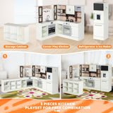 BRINJOY 3-Piece Kids Kitchen Playset, Walk-in Wooden Play Kitchen Set for Toddlers, Modular Pretend Play Kitchen w/Light&Sound, Large Corner Kitchen Cooking Toy w/Coffee Capsule, Gift for Girls Boys BRINJOY