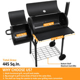 445 Square Inches Charcoal Grill with Offset Smoker, Leonyo Large Barrel Charcoal Grills with Smoker Cover, Chimney Starter for Outdoor BBQ Camping, Black Leonyo