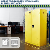 Jamco 90 Gallon Flammable Safety Cabinet, Steel Flammable Storage Cabinet with Lockable Self-Closing Doors, Non Forkliftable, 43" x 34" x 65", Yellow Jamco