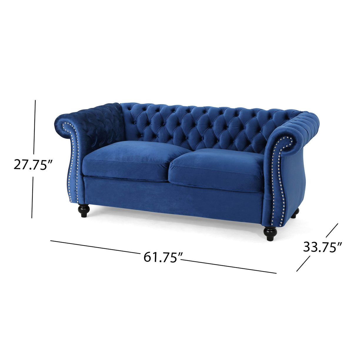 Merax 61" Retro Chesterfield Loveseat Sofa with Button Tufted and Rolled Arm, Small Comfy Cloud Couch Sofas, Love Seat for Bedroom, Office, Living Room & Apartment, Easy Assembly Furniture, Blue Merax