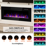 Lemberi Fireplace tv Stand with 36 inch Fireplace Up to 80" TVs,LED Light Entertainment Center and Storage, 70" Modern Wood Media TV Console with Highlight Cabinet for Living Room LEMBERI