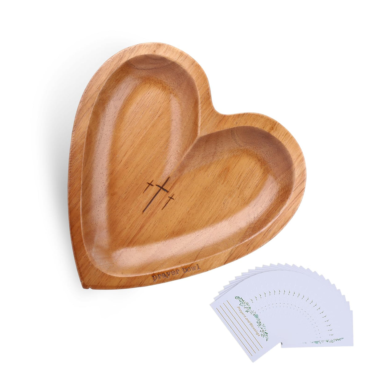 Heart Prayer Bowl with Cross, Prayer Bowl Wooden, Dough Bowl, Wooden Bowl, Prayer Bowl, Heart Bowls, Decor Bowl for Prayer Table, Prayer Bowls with Cards, Prayer Gifts for Women (Wood) Hoohnnaa