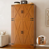 Unikito 71'' Farmhouse Wardrobe Closet with Hanging Rod, 4 Barn Door Storage Cabinet with Adjustable Shelves, Freestanding Closet Wardrobe Cabinet for Bedroom Living Room Office, Highland Oak Unikito