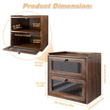 Alpeir Double Layer Large Bread Box for Kitchen Counter, Wooden Corner Bread Storage Container with Acrylic Window, Retro Brown Alpeir