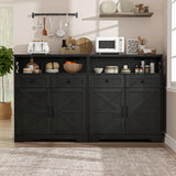 31.5" Black Storage Cabinet with Drawers & Shelf, Farmhouse Sideboard Buffet Cabinet with Storage, Kitchen Pantry Hutch Cabinet, Coffee Bar Cabinet Station Table for Kitchen, Livingroom, Dining Room FiveWillowise