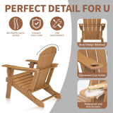 VINGLI Plastic Adirondack Chairs Set of 2, Folding with Cup Holder, Waterproof HDPE Material, Comfortable 380lb Weight Capacity for Outdoor Pool Patio Lounge Chair Lawn Furniture Firepit (Teak) VINGLI