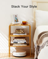 Pipishell Bamboo Stackable End Tables, Wood Living Room Nightstand, Bedside Tables for Bedroom Storage, 2PCS Pipishell