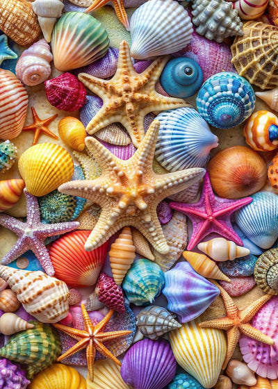 Jigsaw Puzzles for Adults 1000 Pieces-Colorful Seashell and Starfish, 1000 Piece Puzzle for Adults with Letter on Back No Dust, with 1:1 Poster(27.6"x19.7")