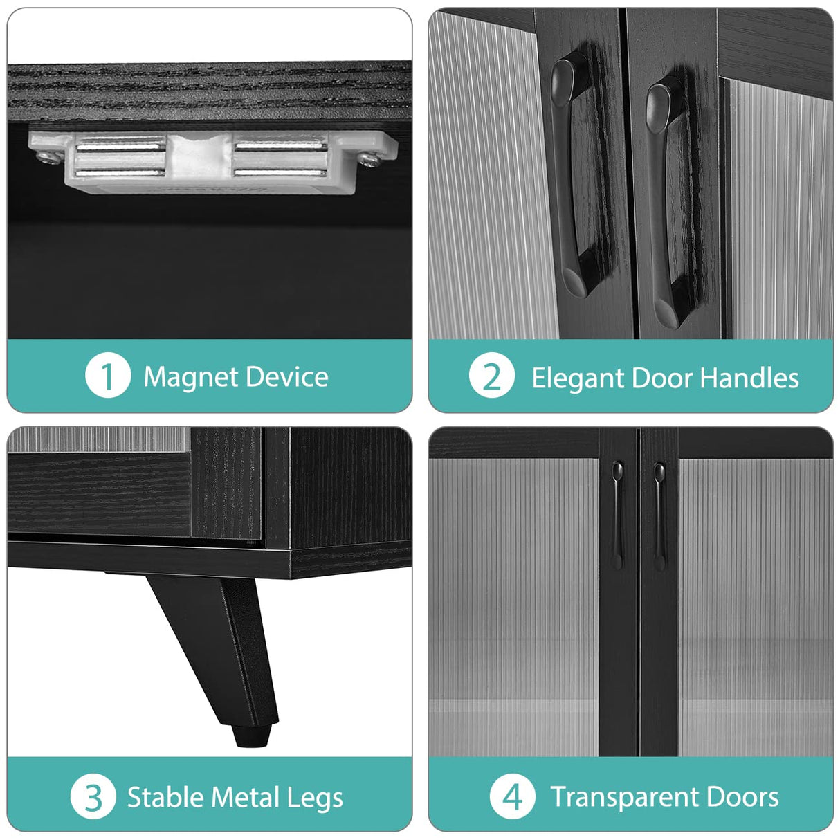 Panana Kitchen Buffet Server Table Accent Sideboard Cupboard Server Buffet Console Table with Doors Cabinet (49inch, Black) Panana