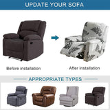 CHNSHOME Recliner Chair Covers, 4-Piece Stretchy Slipcover with Remote Control Pocket, Black and White Leaves Pattern, Traditional Style CHNSHOME