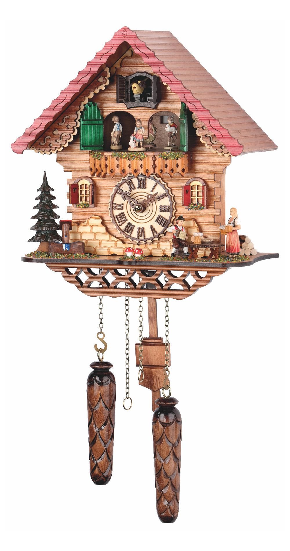 Trenkle Quartz Cuckoo Clock Black Forest House with Music, Turning Dancers TU 474 QMT HZZG Trenkle