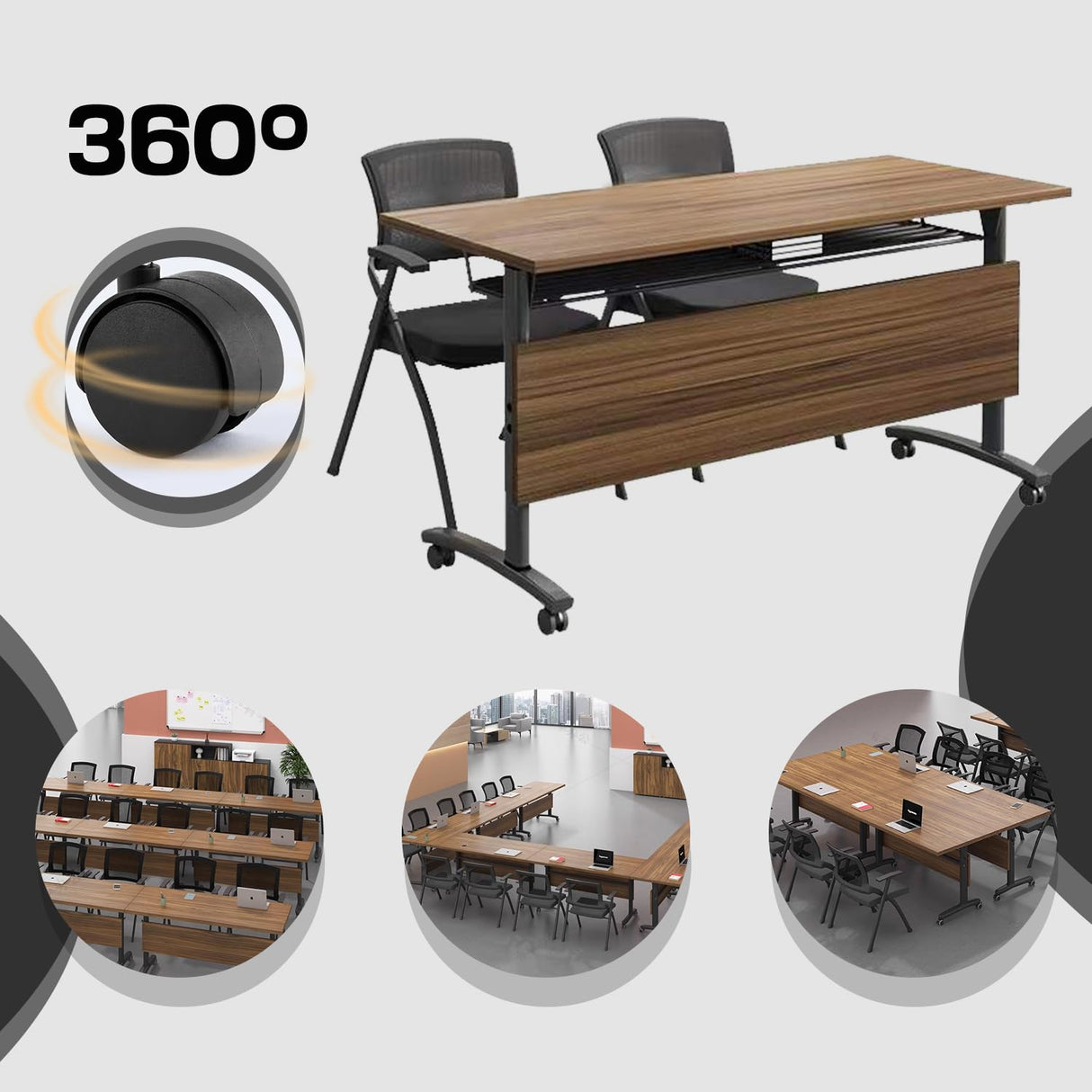 Folding Conference Table,Modern Mobile Meeting Table with Silent Wheels,Large Conference Room Tables,Flip Top Mobile Training Table for Office,Meeting Room,Classroom (8pack 70.8 * 21.6 * 29.5) Molpeiy