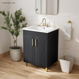 phiestina Fully Pre-Assembled Black 24 Inch Bathroom Vanity with Single Ceramic Countertop Sink Combo, 2 Soft Close Doors Bathroom Cabinet Set, Faucet Not Included,BV01-BLACK-JH phiestina
