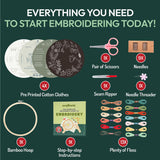 Craftwiz 4-Piece Starter Embroidery Kit for Beginners with Simple Patterns, Learn to Embroider 31 Stitches with Hand Embroidery Kit Craftwiz