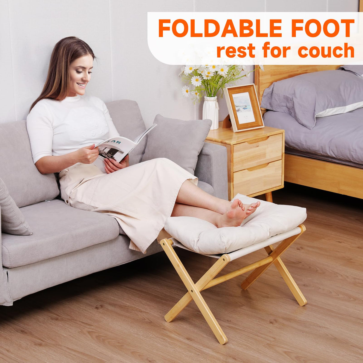 TYYIHUA Folding Foot Stool,Small Ottoman Foot Rest for Couch,Wooden Footstool,Change Shoes Bench,Modern X Ottoman Chair for Living Room, Entryway, Children Room, Bedroom,Caravaning TYYIHUA